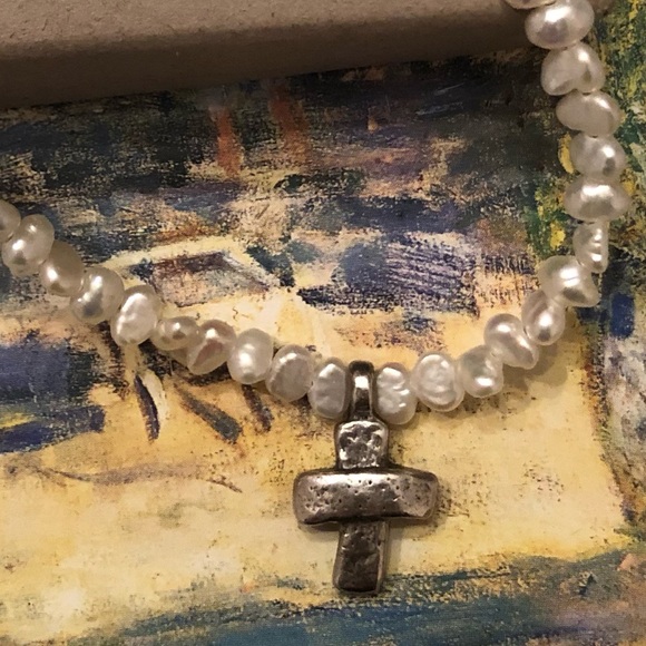 Vintage Silpada Sterling Silver Freshwater Pearl Cross Necklace N2178 - Picture 3 of 15